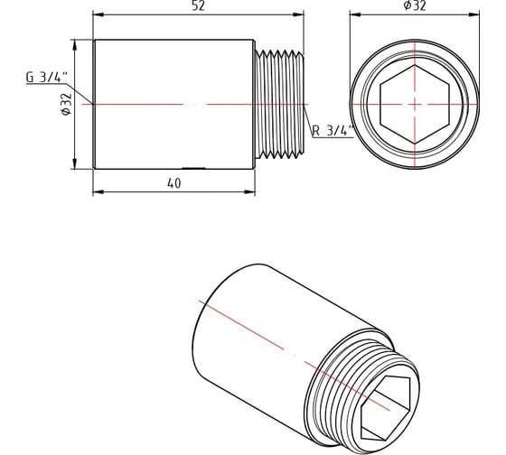 Удлинитель Valtec внутренняя резьба 3/4"x40 мм хром Tr.198.C.0540