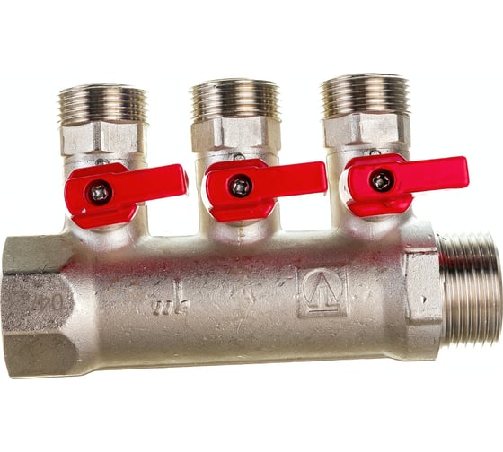 Коллектор с отсекающими кранами Valtec 1х3 выхода Евроконус 3/4" VTc.580.NE.0603