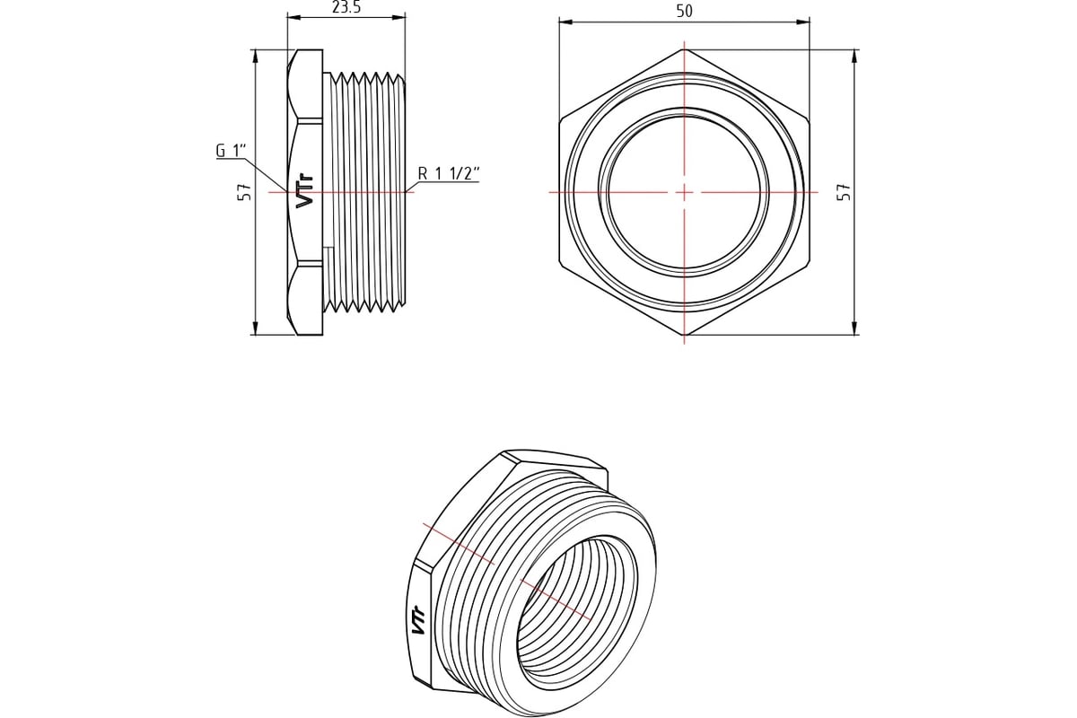Футорка Valtec наружная-внутренняя резьба 1 1/2\"x1\" VTr.581.N.0806 ...