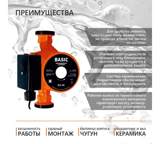 Циркуляционный насос PROFLINE basic 25/6-180 (гайки, кабель) УТ-00047613