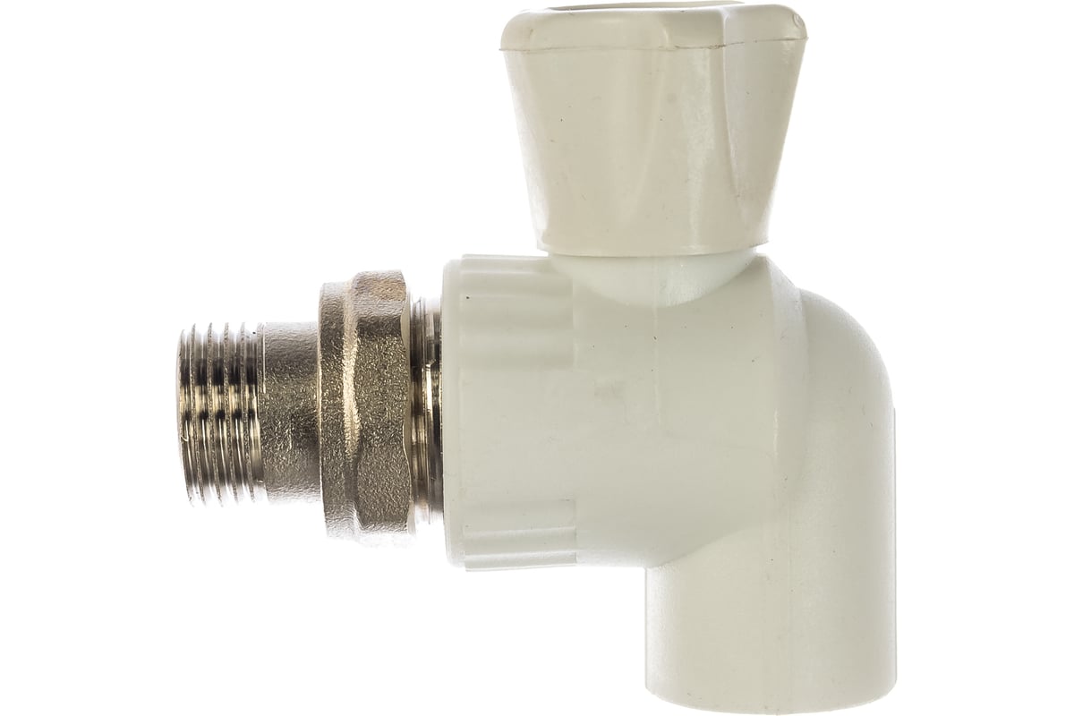 Шаровый кран VALFEX PP-R белый, 20х1/2 дюйма НР, угловой для радиатора ...
