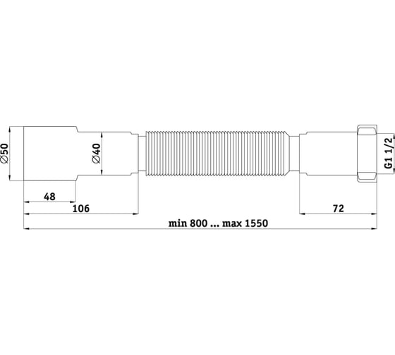 Гибкая труба АНИ Пласт 1 1/2"*40/50 удлиненная (541-1371мм) K116