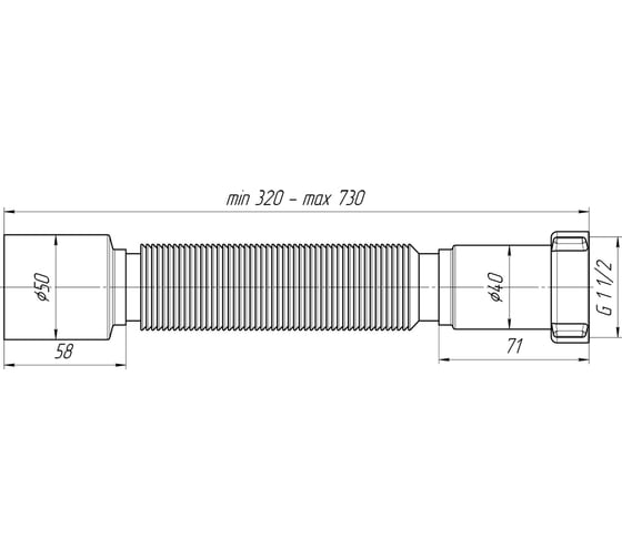 Гофра АНИ Пласт с гайкой 1 1/2 дюйма, 50, L-320-730 мм K105 025-0253