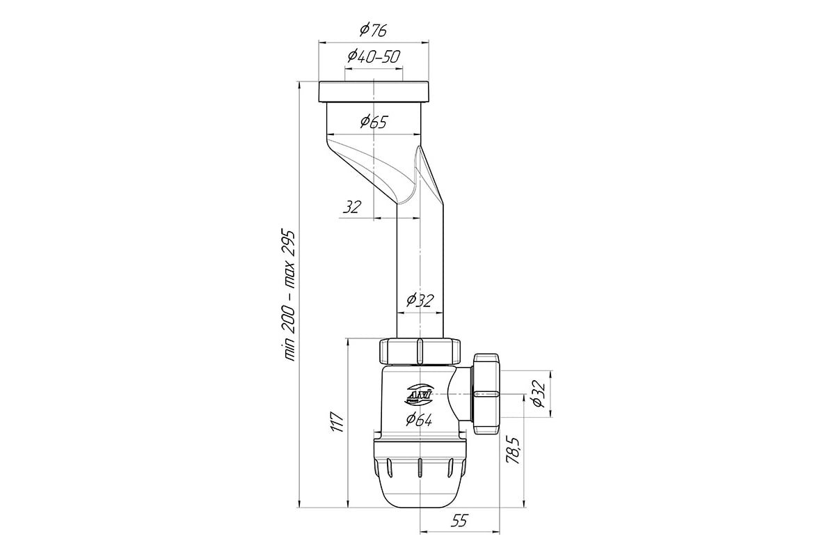 Сифон для писсуара АНИ Пласт бутылочный, литровый выпуск, 1 1/4 дюйма x ...
