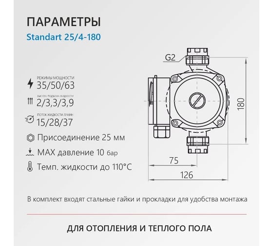 Циркуляционный насос PROFLINE standart 25/4-180 (гайки, б/кабеля) УТ-00047617