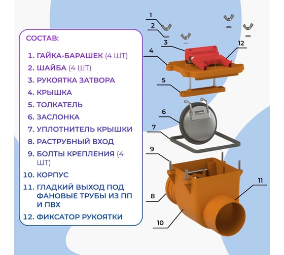 Обратный клапан Татполимер ПП 110 кирп. для вертикальной установки (с заслонкой из нержавеющей стали) ТП-85.100.В 55978