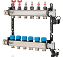 Коллектор из нержавеющей стали Henco, регулируемый расходомер, воздухоотводчик, дренаж и клапан заполнения, 1” - 13x3/4” UFH-0605MDSS13