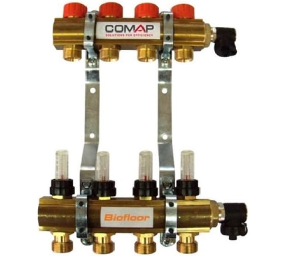 Латунный коллектор COMAP 1" 6 петель с расходомерами, кронштейном крепления, петли 3/4" V9004 C311016001