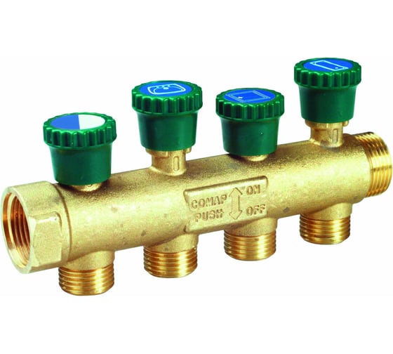 Коллектор COMAP 3/4" НР-ВР, с запорным вентилем, с ниппелем, 35 мм, латунь, In3/4-Out1/2 НР-3 9533123 1