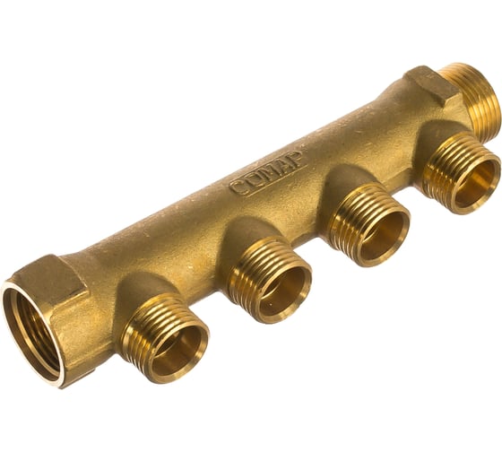 Коллектор COMAP 3/4" НР-ВР, с ниппелем, с/с 35 мм, подсоединение евроконус, латунь In3/4-Out1/2 НР-4 9532104 1