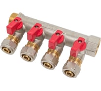 Коллектор для металлопластиковой трубы Terma 3/4"в/н с 4-мя шаровыми кранами, конус 16 мм (1/2") (14003) 35993