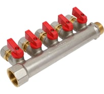 Коллектор для металлопластиковой трубы Terma 3/4"в/н с 5-ю шаровыми кранами, конус 16 мм (1/2") (14004) 35994