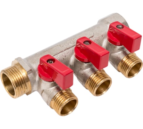 Латунный коллектор Terma 3/4"в/н с 3-мя шаровыми кранами на 1/2" (нар.резьбы) (14016) 41232