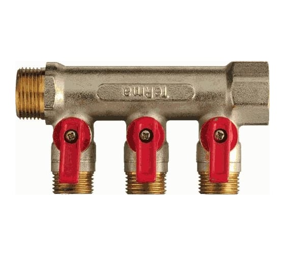 Латунный коллектор Terma 3/4"в/н с 3-мя шаровыми кранами на 1/2" (нар.резьбы) (14016) 41232