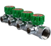 Латунный коллектор Terma 3/4"в/н с 4-мя вент.кранами на 1/2" (нар.резьбы) с выходами под 90 град (14021) 18606