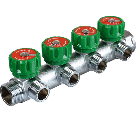 Латунный коллектор Terma 3/4"в/н с 4-мя вент.кранами на 1/2" (нар.резьбы) с выходами под 90 град (14021) 18606