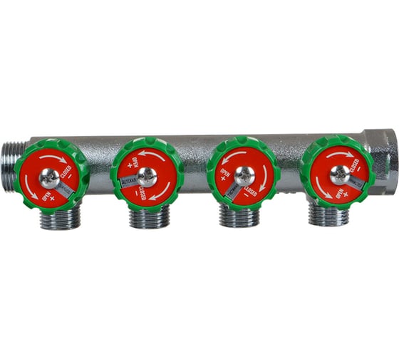 Латунный коллектор Terma 3/4"в/н с 4-мя вент.кранами на 1/2" (нар.резьбы) с выходами под 90 град (14021) 18606