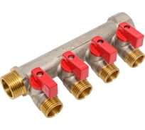 Латунный коллектор Terma 3/4"в/н с 4-мя шаровыми кранами на 1/2" (нар.резьбы) (14017) 41233