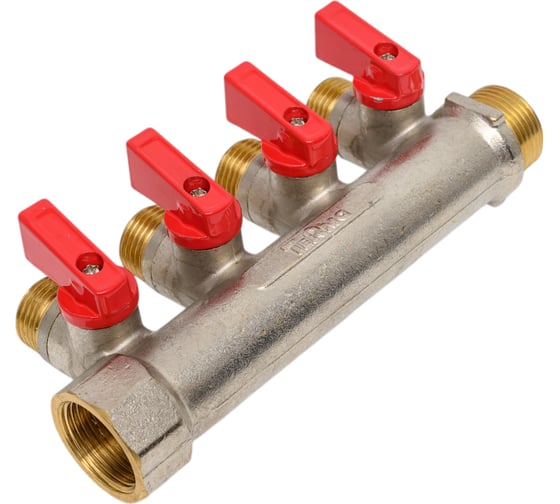 Латунный коллектор Terma 3/4"в/н с 4-мя шаровыми кранами на 1/2" (нар.резьбы) (14017) 41233