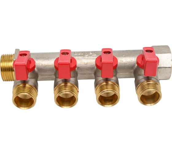 Латунный коллектор Terma 3/4"в/н с 4-мя шаровыми кранами на 1/2" (нар.резьбы) (14017) 41233