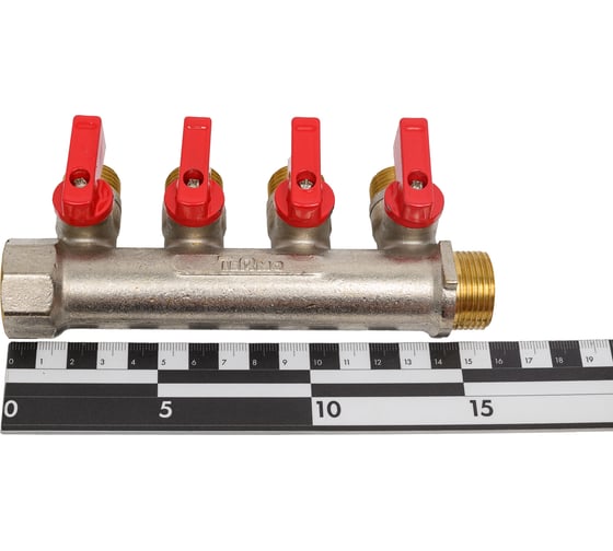 Латунный коллектор Terma 3/4"в/н с 4-мя шаровыми кранами на 1/2" (нар.резьбы) (14017) 41233