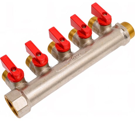 Латунный коллектор Terma 3/4"в/н с 5-ю шаровыми кранами на 1/2" (нар.резьбы) (14018) 41234