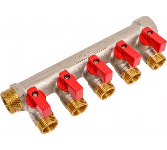 Латунный коллектор Terma 3/4"в/н с 5-ю шаровыми кранами на 1/2" (нар.резьбы) (14018) 41234