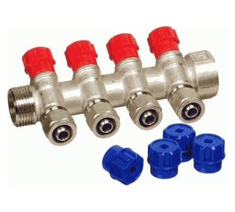 Коллектор для металлопластиковой трубы Terma 1 г/ш с 4-мя вент.кранами, конус 16 мм (14184) 89378