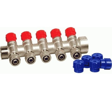 Коллектор для металлопластиоквой трубы Terma 1 г/ш с 5-ю вент.кранами, конус 16 мм (14185) 89379