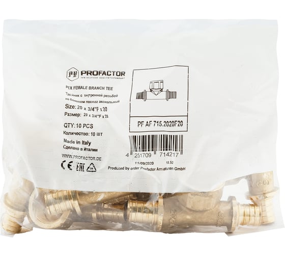 Тройник PROFACTOR с внутренней резьбой аксиальный 20x3/4"вн x 20 PF AF 715.2020F20