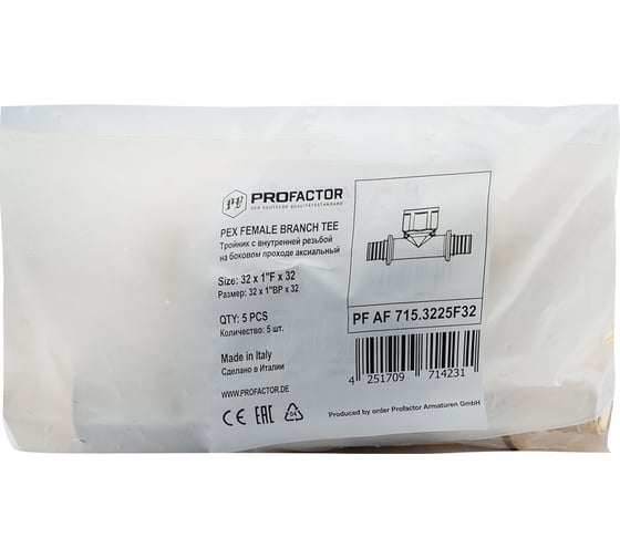 Тройник PROFACTOR с внутренней резьбой аксиальный 32x1"вн x 32 PF AF 715.3225F32