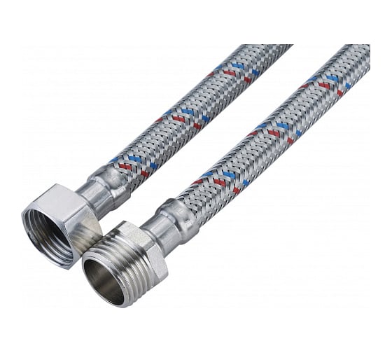 Подводка для воды СТМ сталь, 1/2", гайка-штуцер, 80 cм CWFHM080