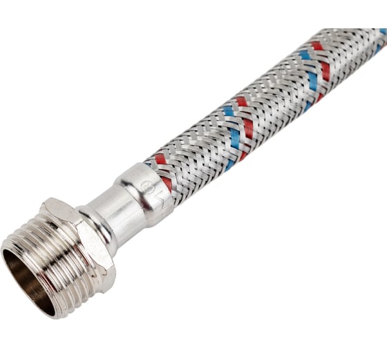 Подводка для воды СТМ сталь, 1/2", гайка-штуцер, 50 cм CWFHM050