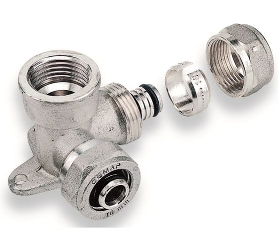 Водорозетка COMAP TurboSKIN с фланцем, двойная, 90, компрессионная, латунь, 16x2-1/2-16x2 9466 946631431 1