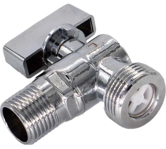 Шаровой угловой кран для бытовых приборов СТМ 1/2х3/4", ш/ш, с обратным клапаном, с отражателем бабочка, хром CACV1234