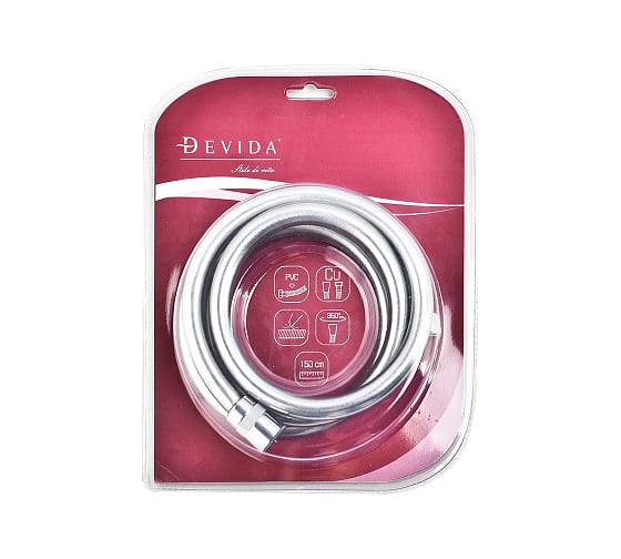 Шланг для душа DEVIDA 150 см, PVC, неперекручивающийся, в блистере DVC03003B 1