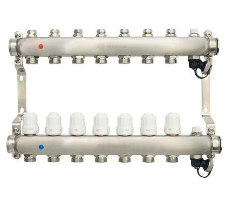 Коллекторная группа в сборе с термостатическими и запорными клапанами ONDO нерж сталь, 7 вых. OKGSP007