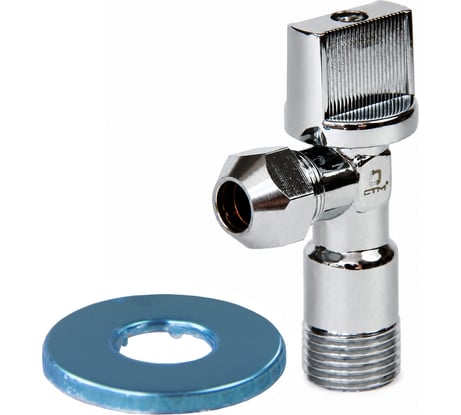 Шаровой угловой кран для воды СТМ 1/2"х3/8", ш/ш, с цангой и отражателем бабочка, хром CACR1238