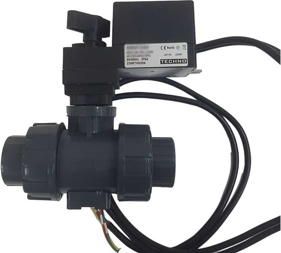 Двухходовой шаровой кран TECHNO DN25 из ПВХ, с электроприводом 4Нм, 230В, управление открыто/закрыто 2025PVC-04DF/230V 682225