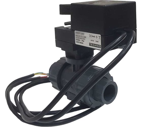 Двухходовой шаровой кран TECHNO DN20 из ПВХ, с электроприводом 4Нм, 230В, управление открыто/закрыто 2020PVC-04DF/230V 682220