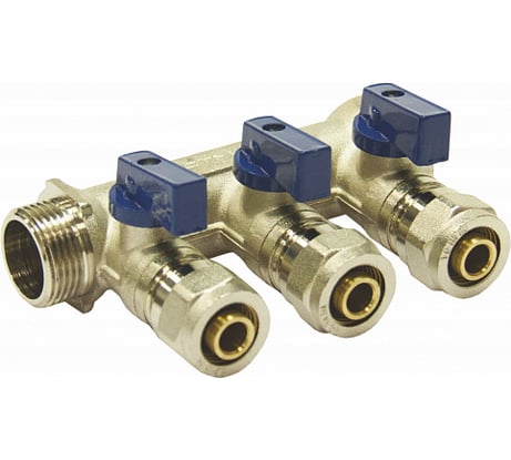 Коллектор СТМ 3 выхода, 3/4x16, с шаровыми кранами, для м/п труб C3MP3416