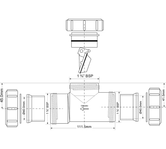 Обратный клапан McAlpine D=40х40 мм, компрессионное соединение T28M-NRV-40