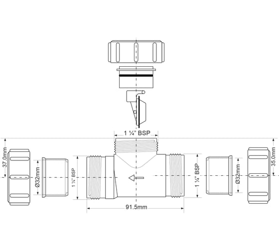 Обратный клапан McAlpine D=32х32 мм, компрессионное соединение S28-NRV-32