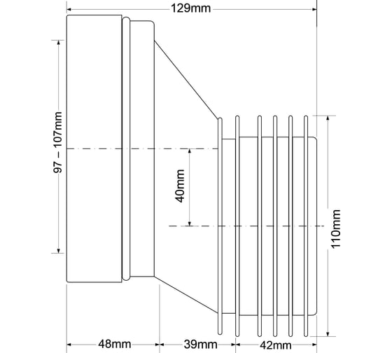 Фановая Труба McAlpine L125 мм, с манжетом и 40 мм смещением, MRWC5