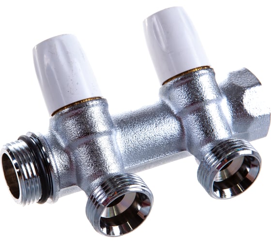 Коллектор Tiemme НВ, 3/4", 2х3/4"EK, Н 50 мм, хромированный, с вентилями 1860026