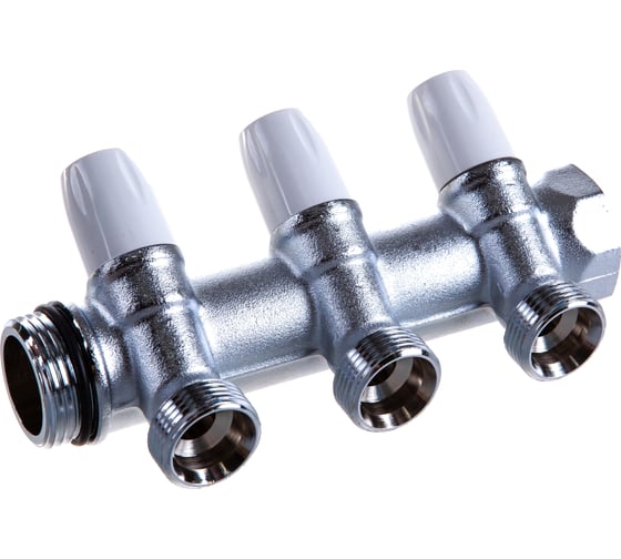 Коллектор Tiemme НВ, 1", 3х3/4"EK, Н 50 мм, хромированный, с вентилями 1860013