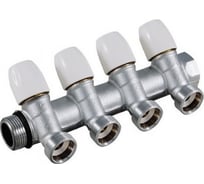 Коллектор Tiemme НВ, 3/4", 4х3/4"EK, Н 50 мм, хромированный, с вентилями 1860015