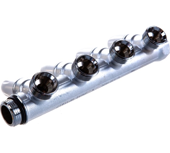 Коллектор Tiemme НВ, 3/4", 4х3/4"EK, Н 50 мм, хромированный, с вентилями 1860015