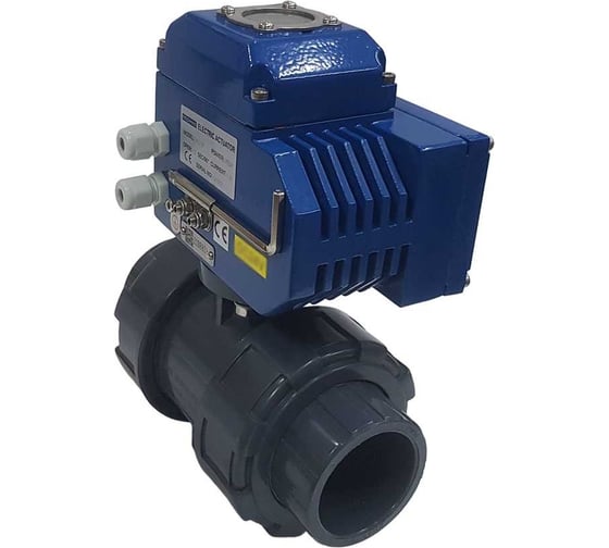 Двухходовой ПВХ шаровый кран TECHNO 2040PVC-NP30DF230V DN40, с электроприводом 30Нм, 230В, управление открыто/закрыто 672401
