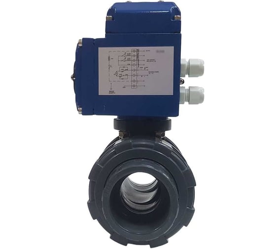 Двухходовой ПВХ шаровый кран TECHNO 2040PVC-NP30DF230V DN40, с электроприводом 30Нм, 230В, управление открыто/закрыто 672401